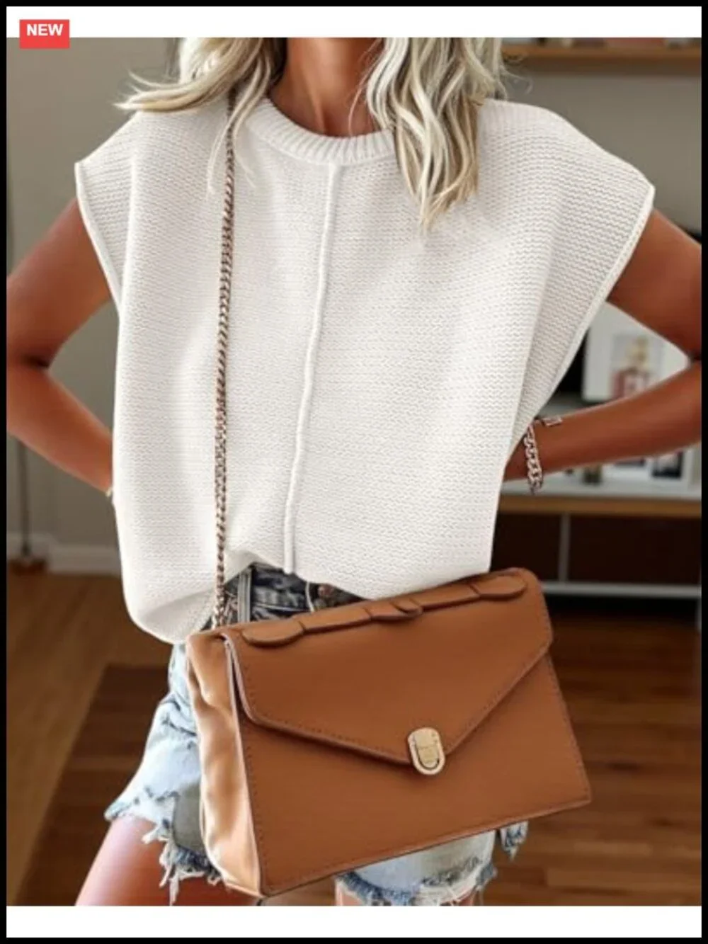 Women's Lightweight Cap Sleeve Knit Pullover Sweater Vest, Cotton Acrylic